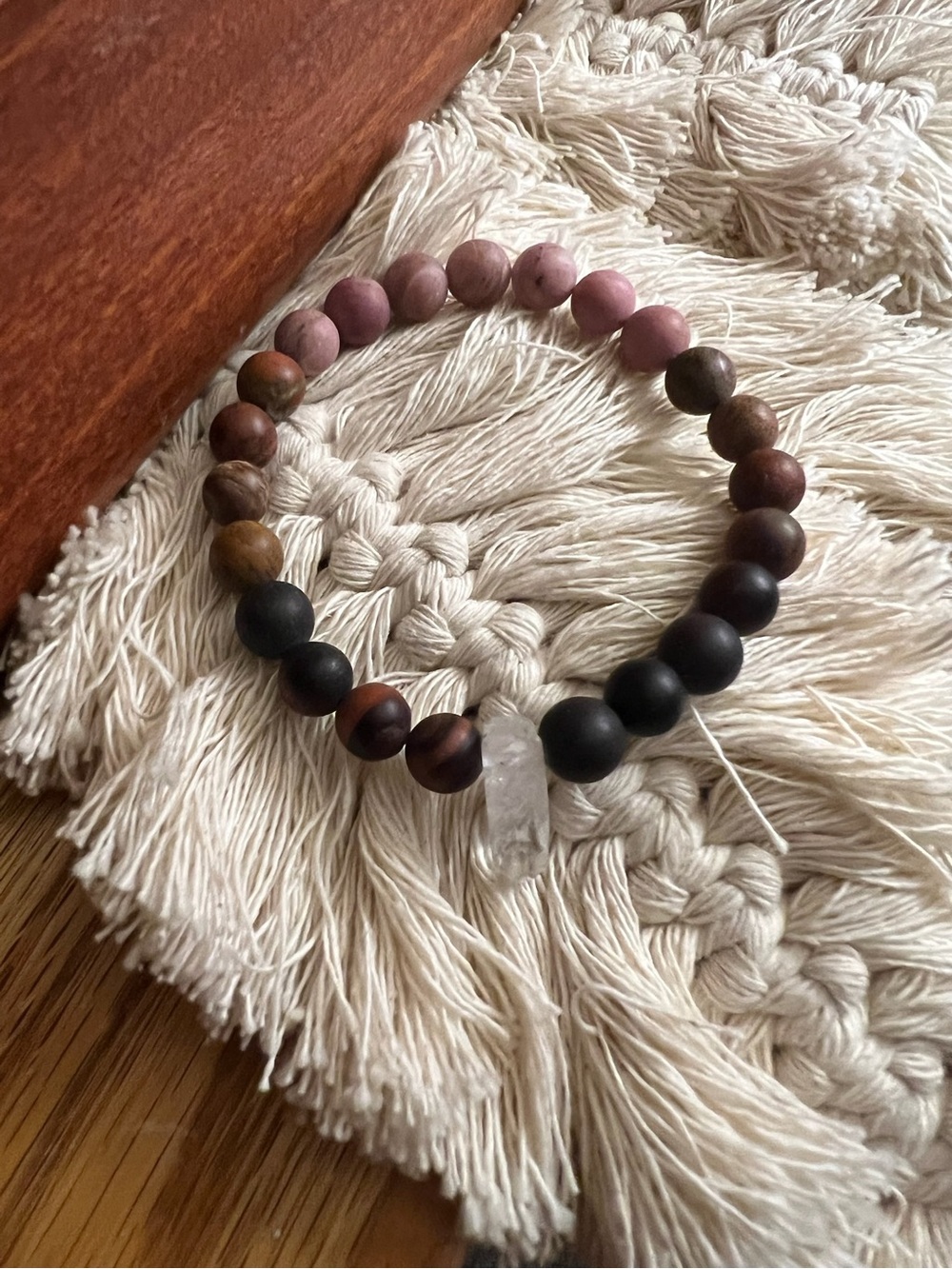 Mala Beaded Bracelet with Clear Quartz Accent